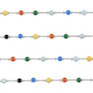 Benodigdheden van Stainless steel Roestvrij staal (RVS) jasseron agaat round Silver-multicolour