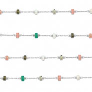 Benodigdheden van Stainless steel Roestvrij staal (RVS) jasseron mix van natuursteen rondelle Silver-multicolour
