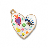 Metaal bedels met enamel heart White-multicolour-gold