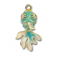 Metaal bedels fish Gold-blue-white