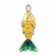 Metaal bedels fish Gold-yellow-blue-green