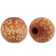 Houten kralen rond 16mm pattern Light brown-natural
