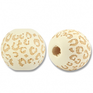 Houten kralen rond 16mm pattern Off white-natural