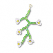 Hanger van glaskralen flower Transparent green-white AB-yellow