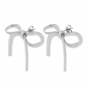 Oorbellen van Stainless steel Roestvrij staal (RVS) oorstekers bow Silver