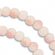 Glaskralen 6 mm Light coral pink-white