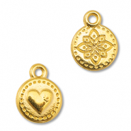 Metaal bedels DQ round with heart/flower Goud (nikkelvrij)