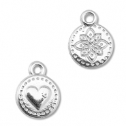 Metaal bedels DQ round with heart/flower Antiek zilver (nikkelvrij)