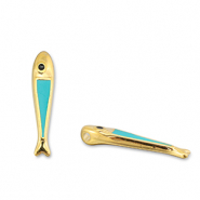 Metaal bedels DQ fish Turquoise blue-Goud (nikkelvrij)