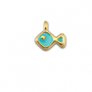 Metaal bedels DQ fish Turquoise blue-Goud (nikkelvrij)
