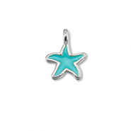 Metaal bedels DQ starfish Turquoise blue-Antiek zilver (nikkelvrij)