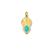 Metaal bedels DQ rhombus Turquoise blue-Goud (nikkelvrij)
