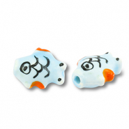 Keramiek kraal fish Light blue-orange-black