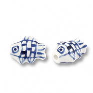 Keramiek kraal fish White-Delft blue