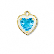 Brass TQ metaal bedels heart Gold-white-light blue