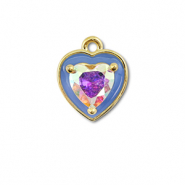 Brass TQ metaal bedels heart Gold-blue-AB coating