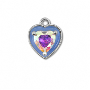 Brass TQ metaal bedels heart Silver-blue-AB coating