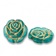 Kralen van acryl rose Teal blue-gold