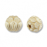 Kralen van acryl round with flower Off white-gold