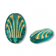 Kralen van acryl oval Teal blue-gold