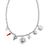 Kettingen van Stainless steel Roestvrij staal (RVS) met bedels summer Silver-red-white