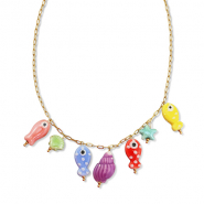 Kettingen van Stainless steel Roestvrij staal (RVS) met bedels fish Gold-multicolour