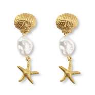 Oorbellen van Stainless steel Roestvrij staal (RVS) starfish Gold-white