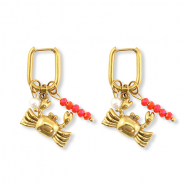 Oorbellen van Stainless steel Roestvrij staal (RVS) crab Gold-red-white