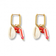 Oorbellen van Stainless steel Roestvrij staal (RVS) shell Gold-red-white