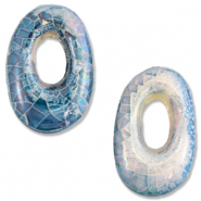 Grieks keramiek DQ ovaal mosaic Brisk blue-off white-lila