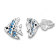 TQ metaal brass oorbellen / oorstekers fish Silver-light blue
