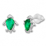 TQ metaal brass oorbellen / oorstekers turtle Silver-green