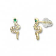 TQ metaal brass oorbellen / oorstekers snake Gold-green