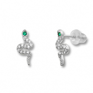 TQ metaal brass oorbellen / oorstekers snake Silver-green
