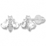 TQ metaal brass oorbellen / oorstekers bee Silver-transparent
