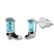TQ metaal brass oorbellen / oorstekers cowboy boot Silver-light blue