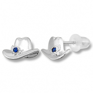TQ metaal brass oorbellen / oorstekers cowboy hat Silver-dark blue