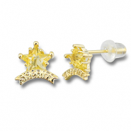 TQ metaal brass oorbellen / oorstekers sherif star Gold-yellow