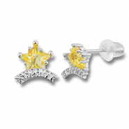 TQ metaal brass oorbellen / oorstekers sherif star Silver-yellow