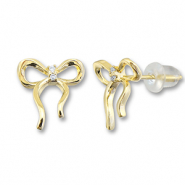 TQ metaal brass oorbellen / oorstekers bow Gold