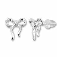 TQ metaal brass oorbellen / oorstekers bow Silver
