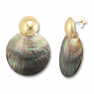 Musthave schelp oorbellen round White (natuurlijke kleur schelp)-brown-gold
