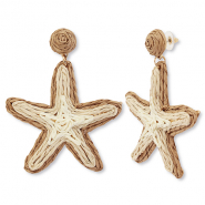 Musthave raffia oorbellen starfish Beige-light brown-gold