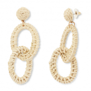Musthave raffia oorbellen oval Beige-gold