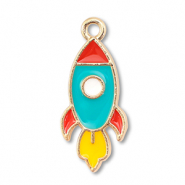 Metaal bedels enamel rocket Gold-multicolour