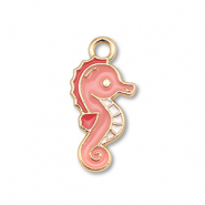Metaal bedels enamel seahorse Gold-peach pink
