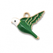 Metaal bedels enamel bird Gold-dark green-white