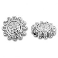 Kralen van Stainless steel Roestvrij staal (RVS) flower with face Silver