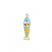 Brass TQ metaal bedels fish Gold-light blue-yellow-white