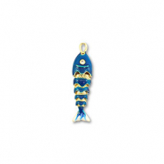 Eco-brass&reg; metaal bedels fish Gold-dark blue-white
